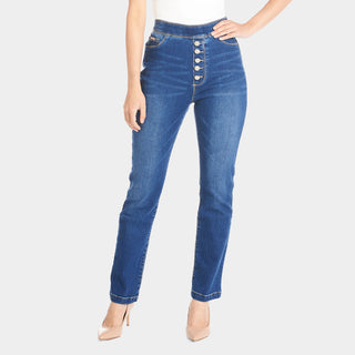 OMG Straight Leg Faux Button Fly Jeans - Medium Denim