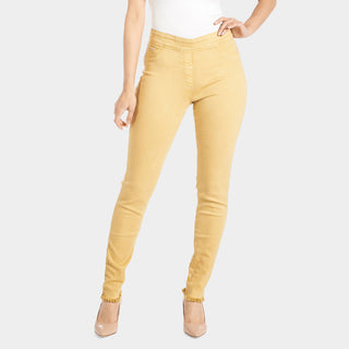 OMG Skinny Fringe Bottom Colored Jeans - Mustard