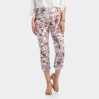 OMG Straight Leg Printed Fringe Capri Jeans - Pink/White Floral