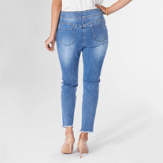 OMG Straight Leg Embroidered Capri Jeans - Medium Denim