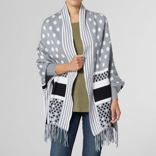 Printed Cardi-Wrap - Grey/Off White Dot