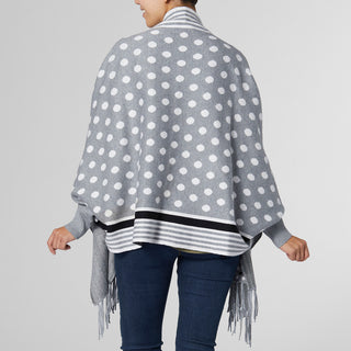 Printed Cardi-Wrap - Grey/Off White Dot