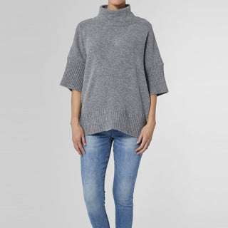Hudson Cowl Neck Oversized Pullover Sweater - Mid Heather Grey