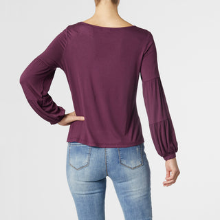 Celina Tiered Long Sleeve Crew Neck Top - Merlot