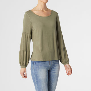 Celina Tiered Long Sleeve Crew Neck Top - Olive