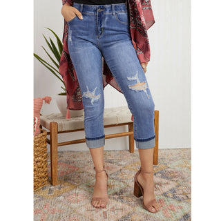 OMG ZoeyZip Boyfriend Capri With Distressing - Medium Denim