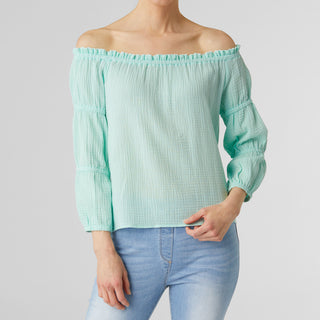 Simone 2-Way Gauze Puff Sleeve Blouse - Final Sale - Aqua