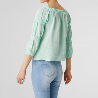 Simone 2-Way Gauze Puff Sleeve Blouse - Final Sale - Aqua