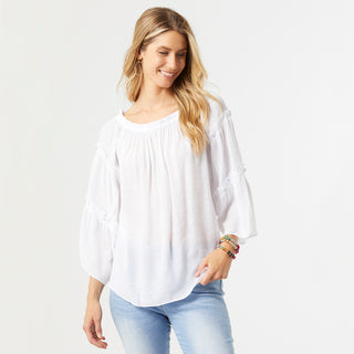 Kasota Gauze Ruffle Sleeve Top - White