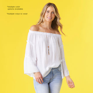 Kasota Gauze Ruffle Sleeve Top - White