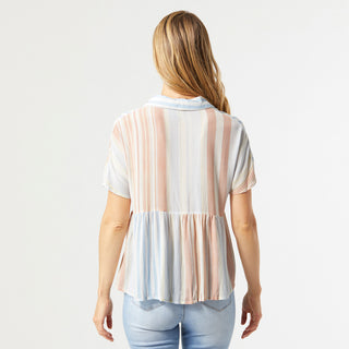 Striped Camp Shirt - Blue/Terra Cotta