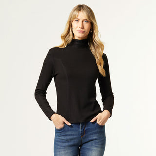 Hazel Long Sleeve Ribbed Mock Neck Top - Black