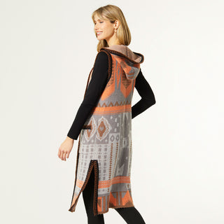 Elia Hooded Long Vest - Brown/Orange