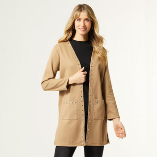 Aubree Long Cardigan with Grommets - Taupe