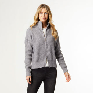 Kali Zip-Up Sweater with Collar - Grey