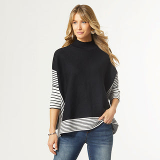 Lynda Mock Neck Sweater with Stripes - Black/White