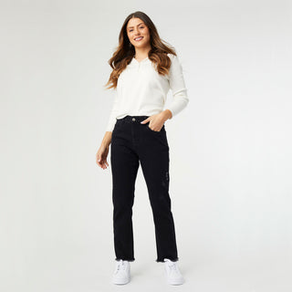 Everstretch Straight Ankle Jeans with Raw Bottom - Black