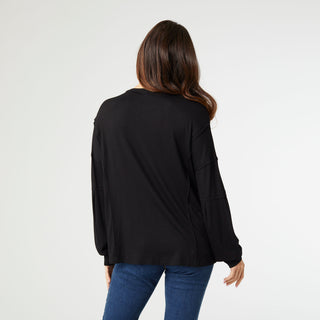 Kate V-Neck Tee with Pocket - Black