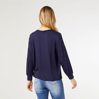 Kate V-Neck Tee with Pocket - Navy