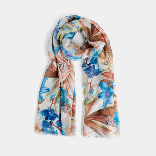 Calla Oblong Scarf - Blue/Green/Coral Floral