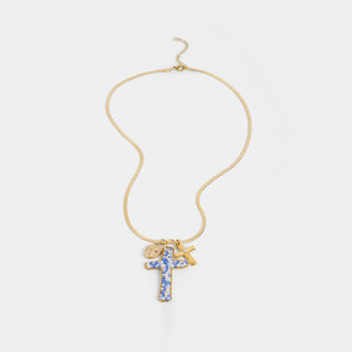 Beatrice Flat Herringbone Chain Necklace - Blue