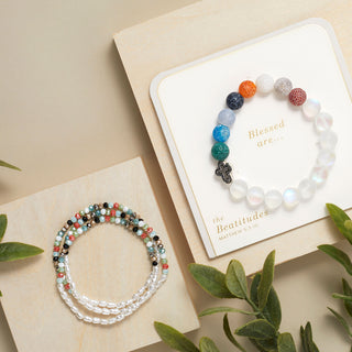 Beatitudes Frosted Glass Stretch Bracelet - Multi/Frosted Clear