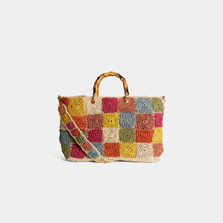 Bliss Floral Tote w/ Bamboo Handles - Multicolored