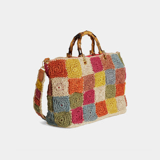 Bliss Floral Tote w/ Bamboo Handles - Multicolored