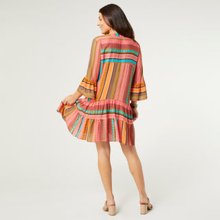 Milena Ruffle Sleeve Tunic Dress - Pink Aztec