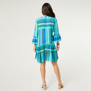 Milena Ruffle Sleeve Tunic Dress - Blue Aztec