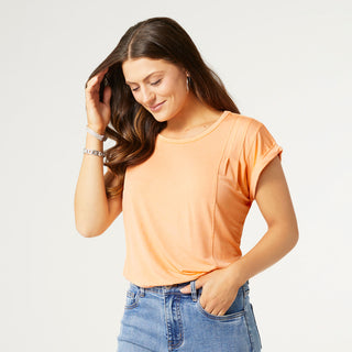 Silvia Rolled Cap Sleeve Tee - Light Coral