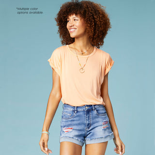 Silvia Rolled Cap Sleeve Tee - Light Coral