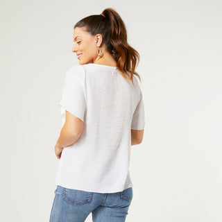 Loretta V-Neck with Tier - White