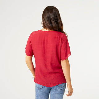 Loretta V-Neck with Tier - Raspberry