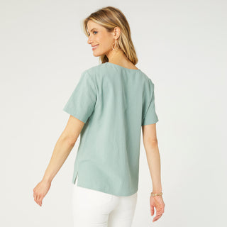 Tatum Top with Button Detail - Sea Green