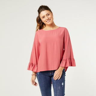 Aubrielle Top with Ruffle Sleeve - Salmon