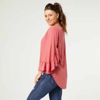 Aubrielle Top with Ruffle Sleeve - Salmon