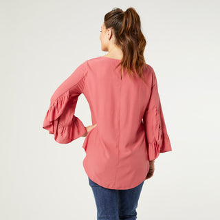 Aubrielle Top with Ruffle Sleeve - Salmon