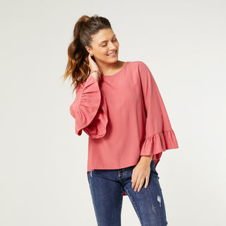 Aubrielle Top with Ruffle Sleeve - Salmon