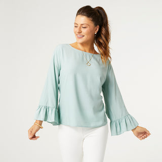 Aubrielle Top with Ruffle Sleeve - Seafoam