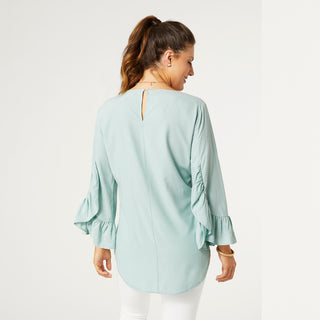 Aubrielle Top with Ruffle Sleeve - Seafoam