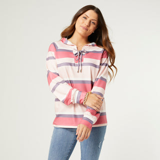 Sharon Hooded Lightweight Sweatshirt - Pink Stripes