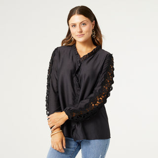 Kiana Top with Crochet Detail - Black