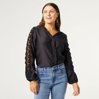 Kiana Top with Crochet Detail - Black