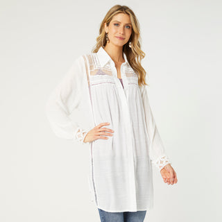 Dorothy Crochet Inset Button Down Tunic - White