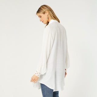 Dorothy Crochet Inset Button Down Tunic - White