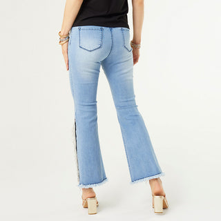OMG Flare Jeans with Rhinestone Fringe - Light Denim