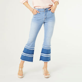 OMG ZoeyZip Flare Ankle Jeans with Contrast Tier Bottom - Light Denim