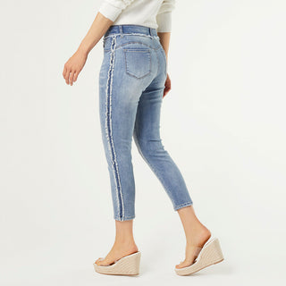 OMG ZoeyZip Skinny Capri Jeans with Side Fringe - Medium Denim