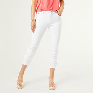 OMG ZoeyZip Straight Leg Capri Jeans with Tiered Fringe - Crisp White